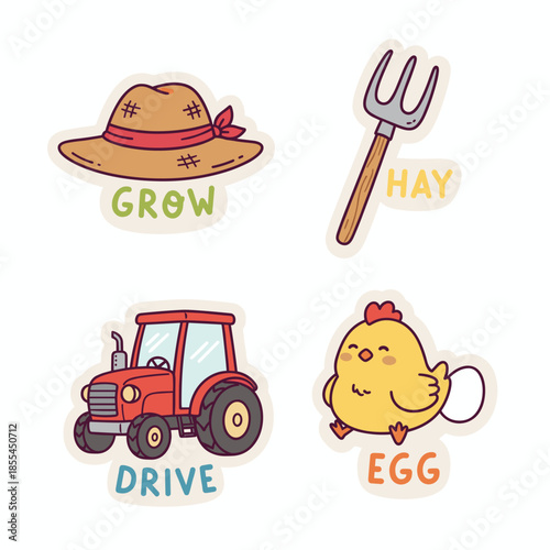 Farm Life Stickers - A Collection of Cute Farming Icons.