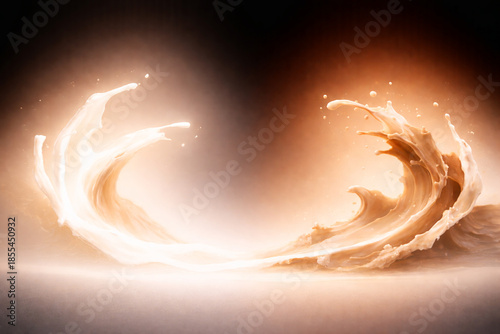 Dual Dairy Splash Frame—White Studio Background, Central Copy Strip