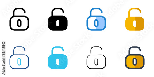 Unlock icons set multiple style collection. Editable stroke 
