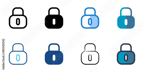 Lock icons set multiple style collection. Editable stroke 
