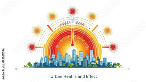 Global Warming Contrast Between Green Nature and Overheated City Concept Vector