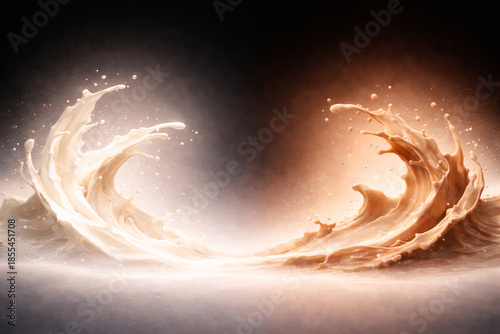 Milk & Light Chocolate Splashes Framing Central Vertical Copy Space (8K)