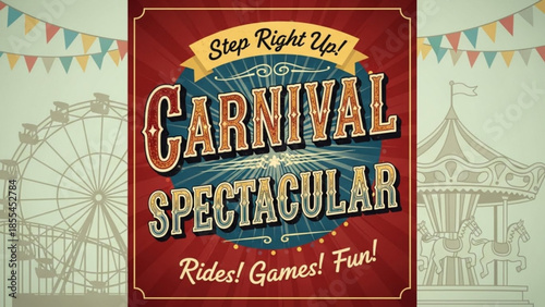 Carnival spectacular sign with carnival rides and games
