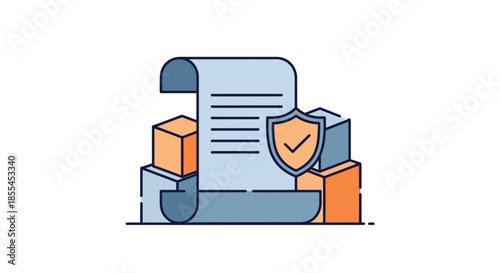 Document with a shield and boxes representing security and protection.