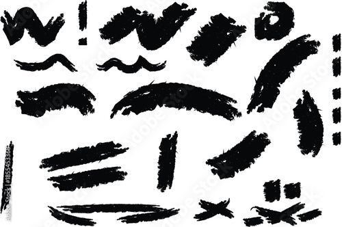 A collection of various black brush stroke illustrations on a white background