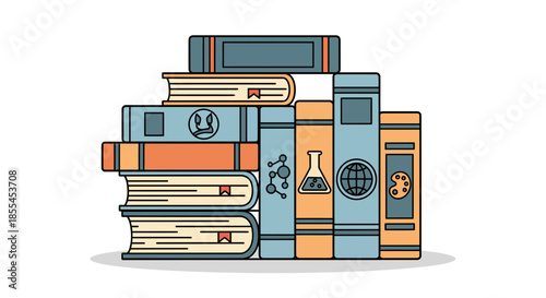 Pile of colorful books representing knowledge and education in a library.