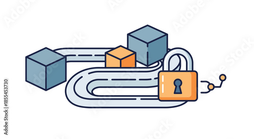 Secure data flow with blockchain technology and digital padlock.