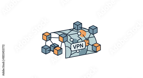 Secure VPN Connection Illustrated Network with Data Encryption.