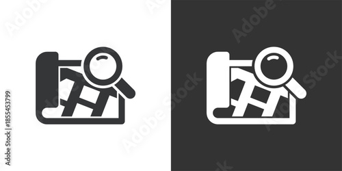 Map Location Search icon. Solid glyph series icon