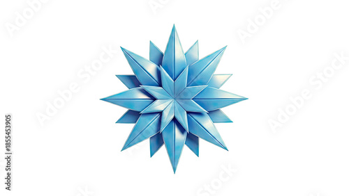 3D Abstract blue star shape with geometric facets on transparent background