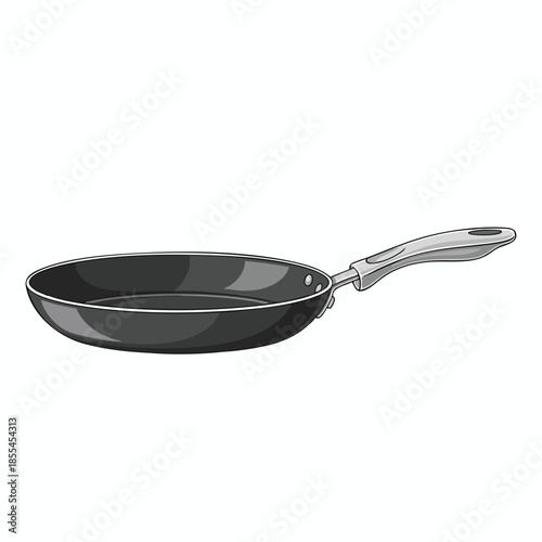 Illustration of a non-stick frying pan, depicted in grayscale