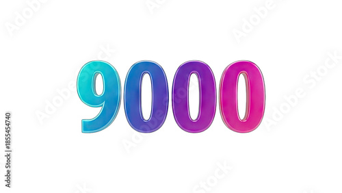 3D Shiny 3D Number 9000 with Colorful Gradient on transparent background