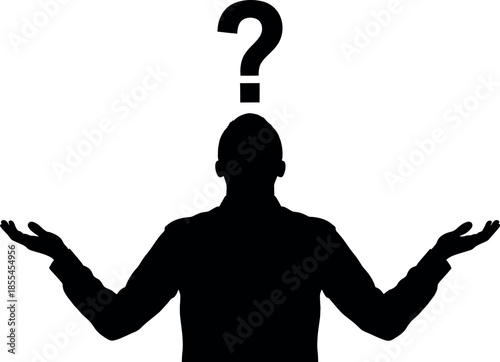 A black silhouette of a person with a question mark above their head