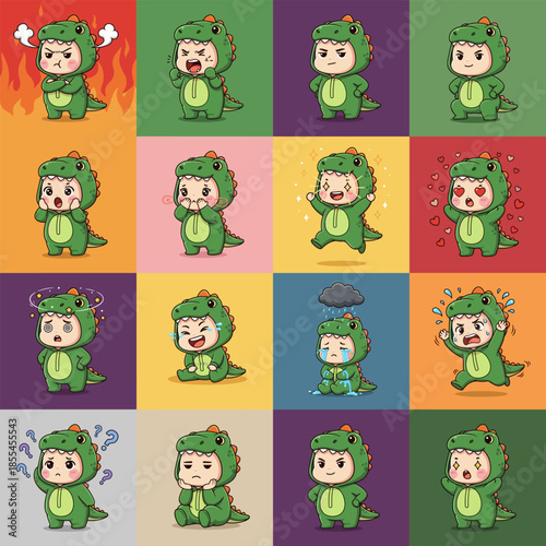 Foto Collection of Adorable Children Dressed as Dinosaurs Expressing Various Emotions