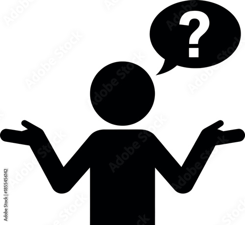 A black silhouette of a person with a question mark in a speech bubble