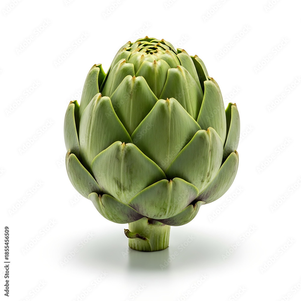 Obraz premium Single Fresh Green Artichoke Vegetable Isolated on White Background with Soft Shadow