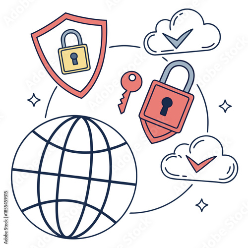 Cyber security icon set. Data and network protection symbols for app, ui, website. Computer technology protection, internet safety, secure cloud access, privacy vector icons. cyber security icon set.