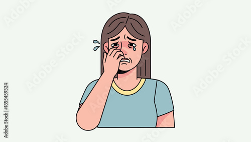 illustration of a sad girl with tears and a distressed expression expressing