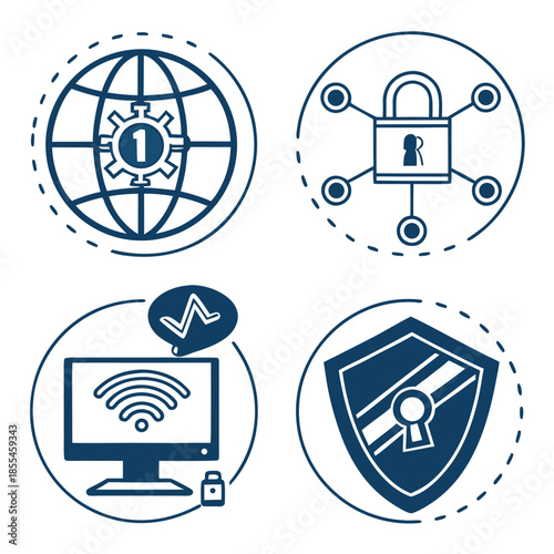 Cyber security icon set. Data and network protection symbols for app, ui, website. Computer technology protection, internet safety, secure cloud access, privacy vector icons. cyber security icon set.