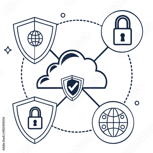 Cyber security icon set. Data and network protection symbols for app, ui, website. Computer technology protection, internet safety, secure cloud access, privacy vector icons. cyber security icon set.