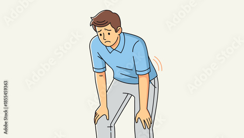 Illustration of a Man with Stomach Discomfort Causing Pain and Fatigue