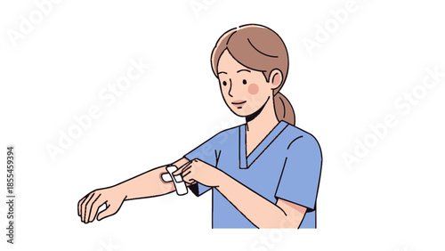 Healthcare Professional Monitoring Patient Using Medical Watch and Arm Bandage