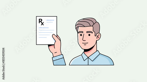 illustration of a male healthcare professional holding a prescription document