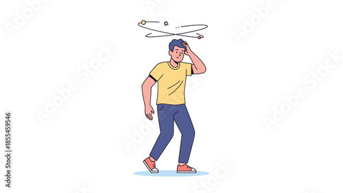 Illustration of a young man spinning a hula hoop with a playful stance and