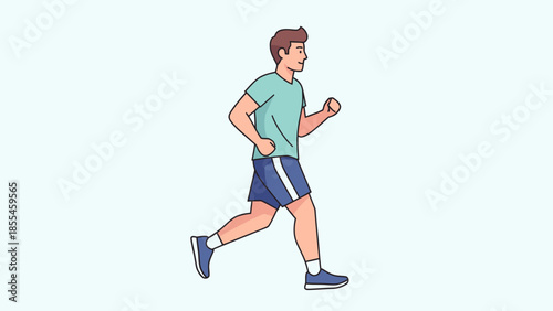 Young Man Running in Athletic Shorts and Sneakers in Motion Illustration
