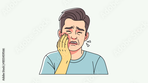 Emotional young man experiencing stress and frustration with hand on face