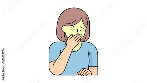 Illustration of a woman experiencing nausea or discomfort with a hand over her