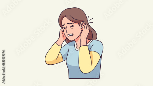 Illustration of a woman experiencing distress and holding her ears in discomfort