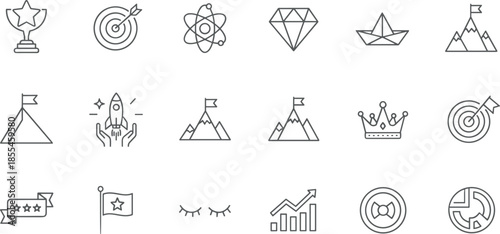 Outline Vector Icon Set Representing Success Achievement Motivation Goals Career Growth Leadership Winning and Professional Excellence Concepts