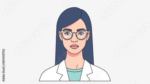 Illustration of a professional woman scientist with glasses and lab coat in a