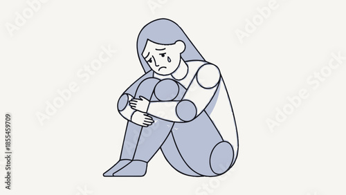 Emotional depiction of loneliness and introspection in minimalist illustration