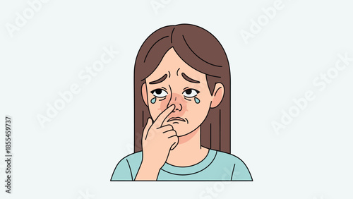 Emotional distress depiction of a sad woman with tears and hand on face