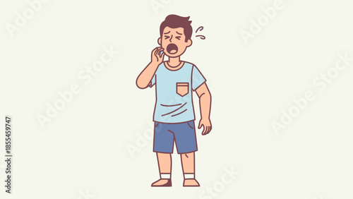 Illustration of a young boy experiencing a sore throat and feeling unwell