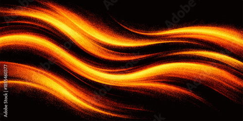 Abstract orange fire texture illustration with soft blue curve and flowing red satin waves