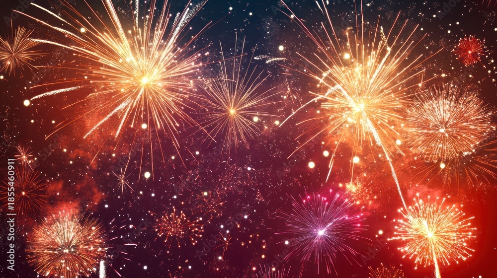 Fototapeta premium Colorful fireworks display exploding in the night sky festive celebration