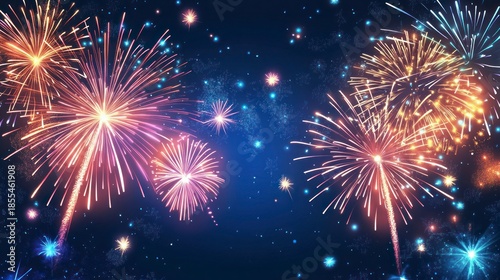 Colorful fireworks display illuminating the night sky with radiant bursts of light