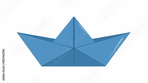 A simple blue paper boat folded from a sheet of paper.