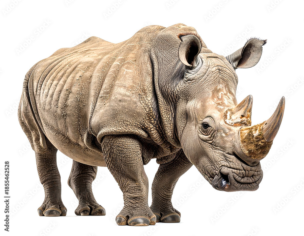 Obraz premium White Rhinoceros Standing Isolated On Plain Background