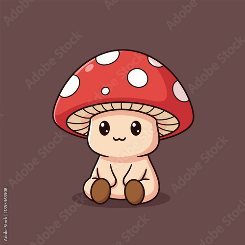 Adorable Mushroom Character with Red Cap and White Spots.