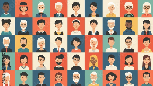 Diverse group of people avatars in a grid pattern.