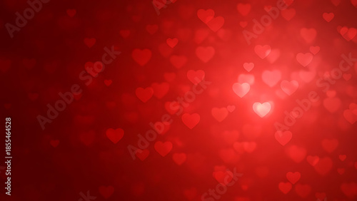 Red romantic bokeh heart background. Abstract blurred hearts with soft light effects. Vector background for Valentine's Day or wedding invitation