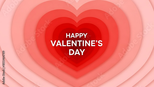 Happy Valentine's Day text on pink layered paper cut heart background. Romantic greeting card design