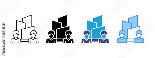 Corporation icon set multiple style collection