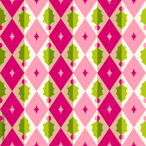 Geometric holly berry with rhombus pattern design for christmas and new year holidays background.