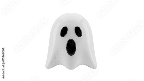 3D Cute cartoon ghost with black eyes and open mouth on transparent background