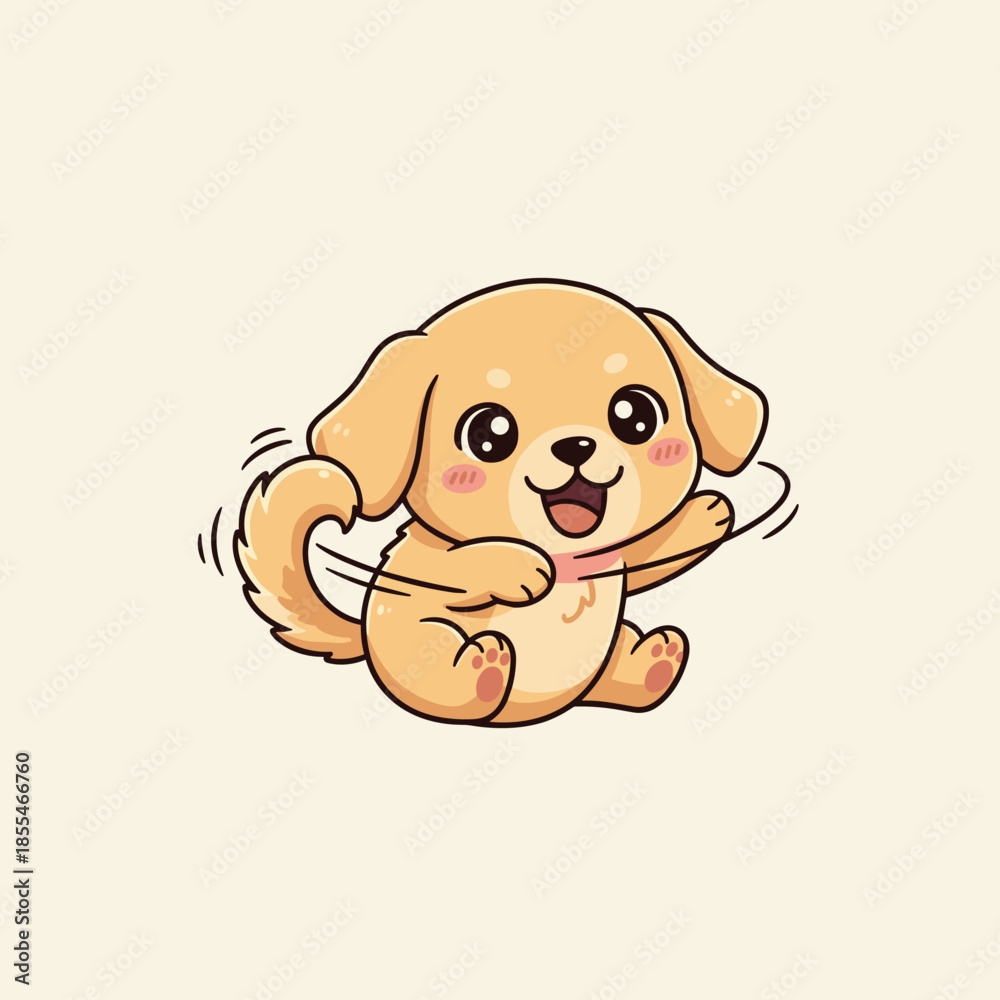 Fototapeta premium Adorable Cartoon Puppy Waving Paw with Joyful Expression.